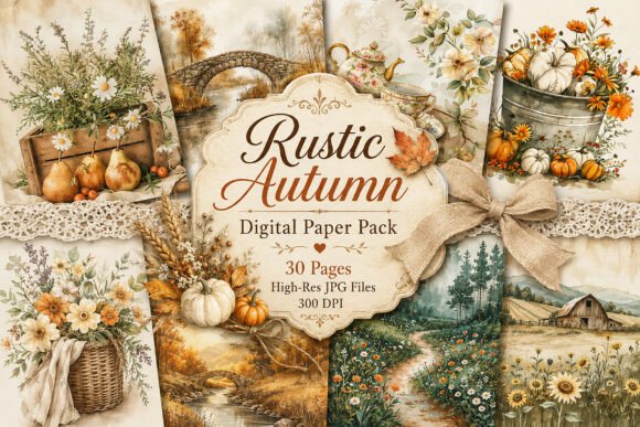 Download Rustic Farmhouse Autumn Digital Paper - Paper Collection