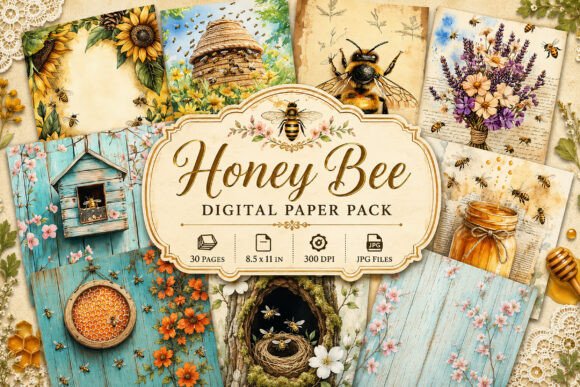 Download Vintage Bee Botanical Junk Journal Paper - Paper Collection