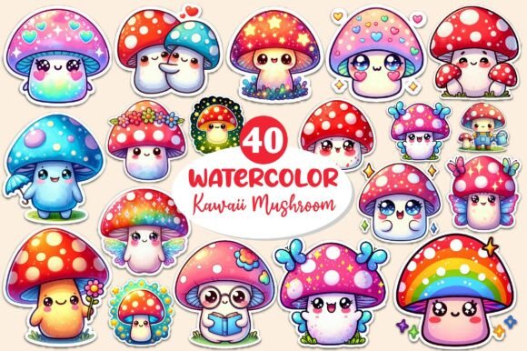 Download Kawaii Mushroom Stickers Clipart - Stickers Collection