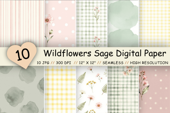 Download Wildflowers Sage Digital Paper Set - Paper Collection