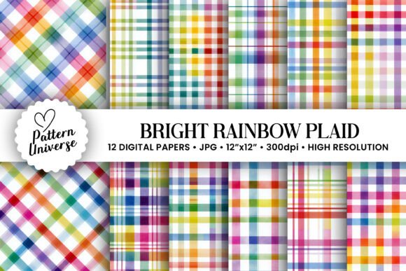 Download Bright Rainbow Plaid Digital Papers - Paper Collection