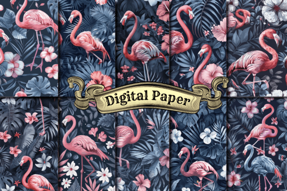 Download Preppy Tropical Flamingo Digital Paper - Tropical Collection