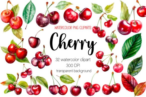 Download Watercolor Cherry Clipart Bundle PNG - Cherry Collection
