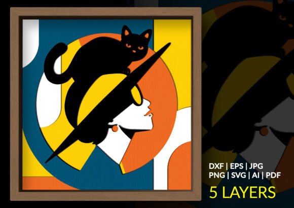 Download Chic Cat Lady Shadow Box, Cat Paper Art - Paper Collection