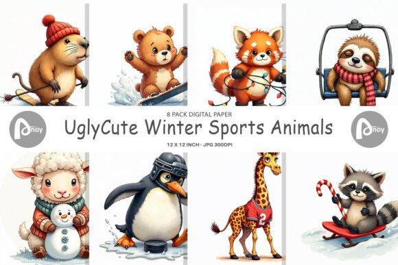 Download UglyCute Winter Sports Digital Paper - Paper Collection