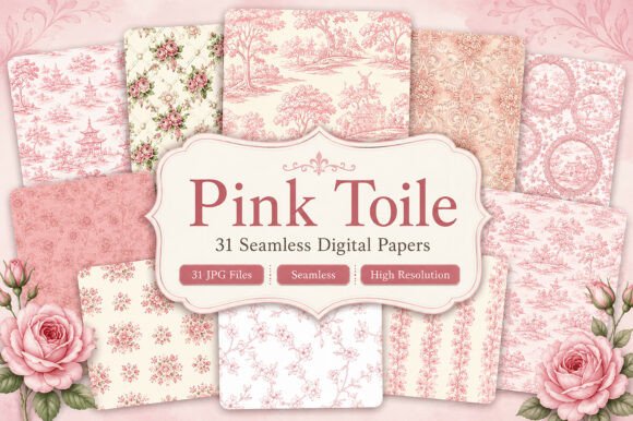 Download Pink Toile Seamless Digital Paper Set - Paper Collection