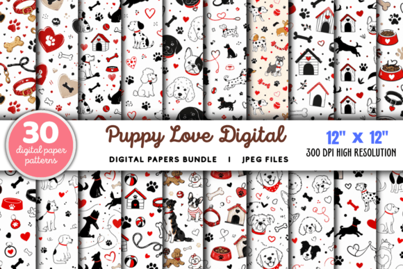 Download Puppy Love Digital Paper Bundle - Paper Collection
