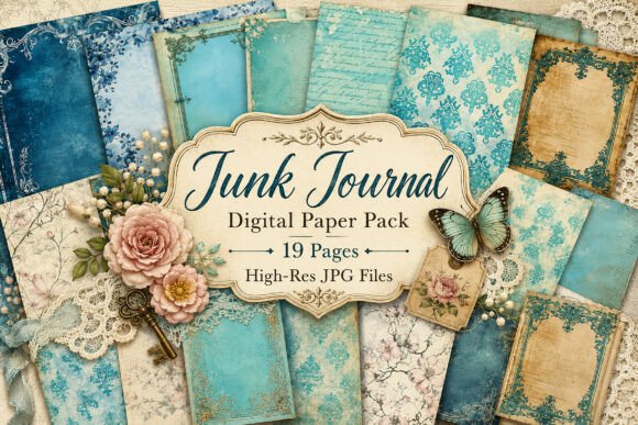 Download Vintage Blue Damask Junk Journal Paper - Paper Collection