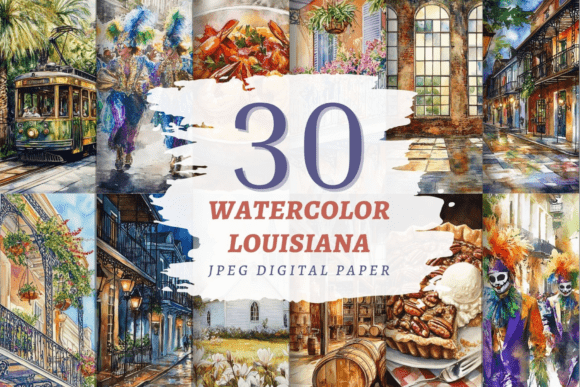 Download Watercolor Louisiana Papers JPEG - Paper Collection