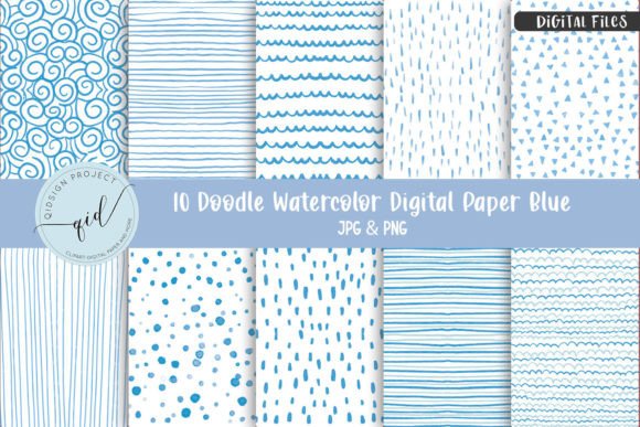 Download Doodle Watercolor Digital Paper Blue | 1 - Paper Collection