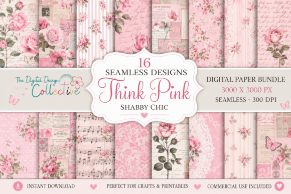 Download Seamless Pink Shabby Chic Papers Bundle - Shabby Collection