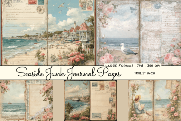Download Seaside Junk Journal Papers Kit - Paper Collection