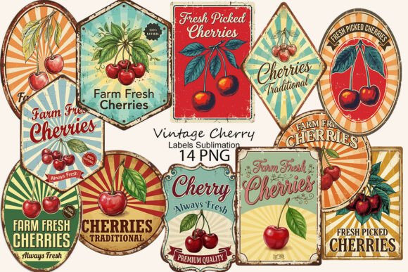 Download Vintage Cherry Labels Sublimation - Cherry Collection