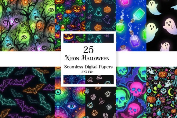 Download Neon Halloween Digital Paper - Paper Collection