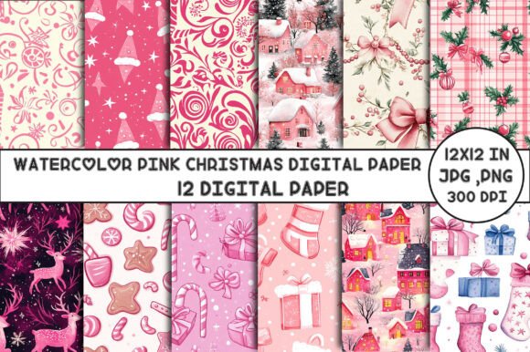 Download Watercolor Pink Christmas Digital Paper - Paper Collection