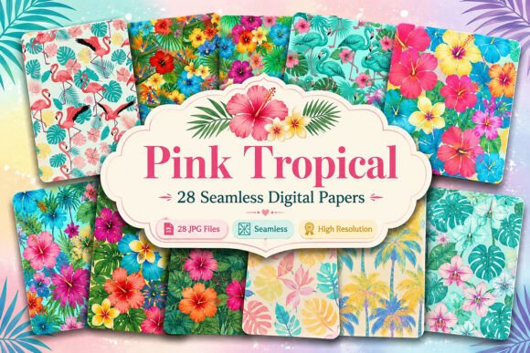 Download Pink Tropical Summer Digital Pattern - Tropical Collection