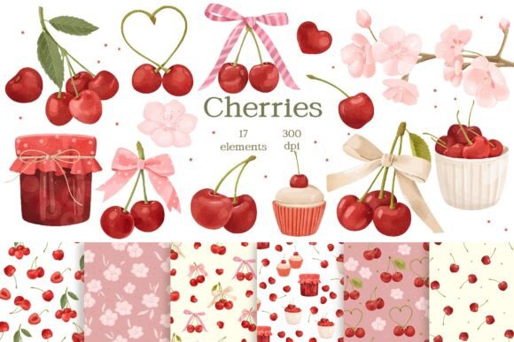 Download Watercolor Cherry and Bow Clipart - Cherry Collection