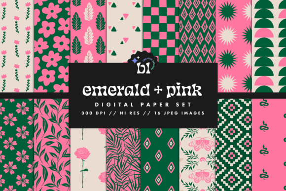 Download Emerald Pink Digital Paper Set - Paper Collection