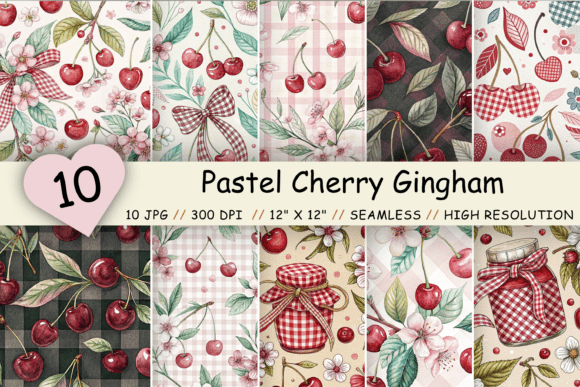 Download Pastel Cherry Gingham Digital Paper - Cherry Collection