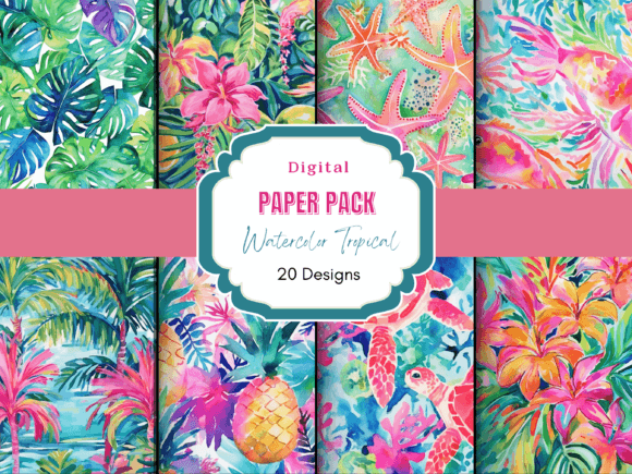 Download Watercolor Preppy Tropical Hawaiian Mix - Tropical Collection