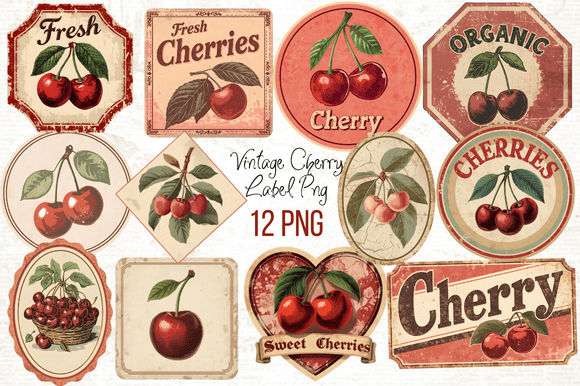 Download Vintage Cherry Label Printable PNG - Cherry Collection