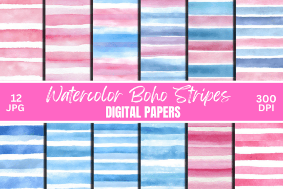 Download Watercolor Stripes Pattern Digital Paper - Paper Collection
