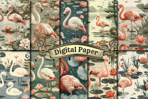 Download Vintage Flamingo Digital Paper - Paper Collection