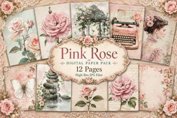 Download Vintage Pink Rose Junk Journal Paper - Paper Collection
