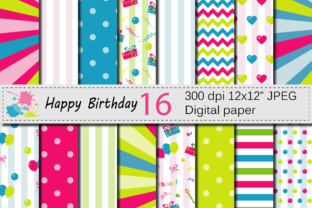 Download Happy Birthday Digital Papers with Balloons and Presents / Kids Birthday Party Backgrounds - Paper Collection