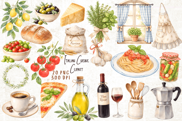 Download Italian Cuisine Clipart Set PNG - Cuisine Collection