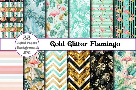 Download Gold Glitter Flamingo Digital Paper - Paper Collection