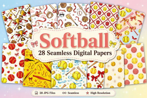 Download Seamless Softball Digital Paper Set - Paper Collection