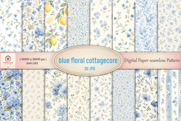 Download Blue Floral Cottagecore Digital Paper - Paper Collection