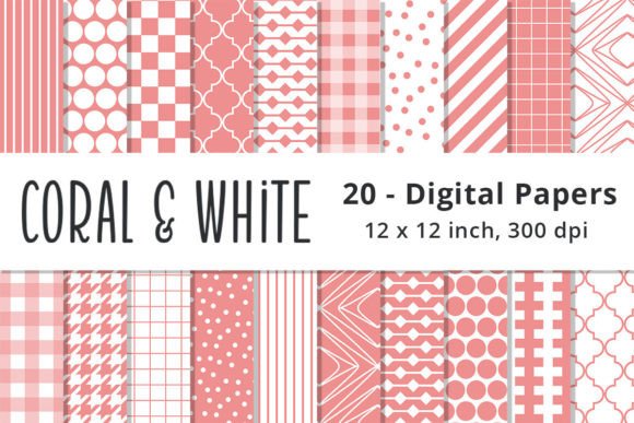 Download Coral and White Digital Scrapbook Paper - Paper Collection